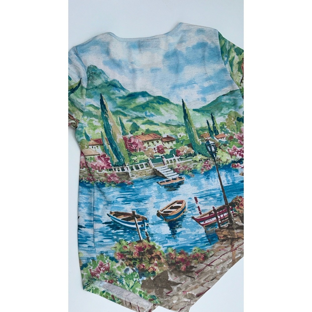 Alfred Dunner Scenic Harbor Print Knit Top 3/4 Sleeve Boat Scene Wearable Art - Picture 12 of 13